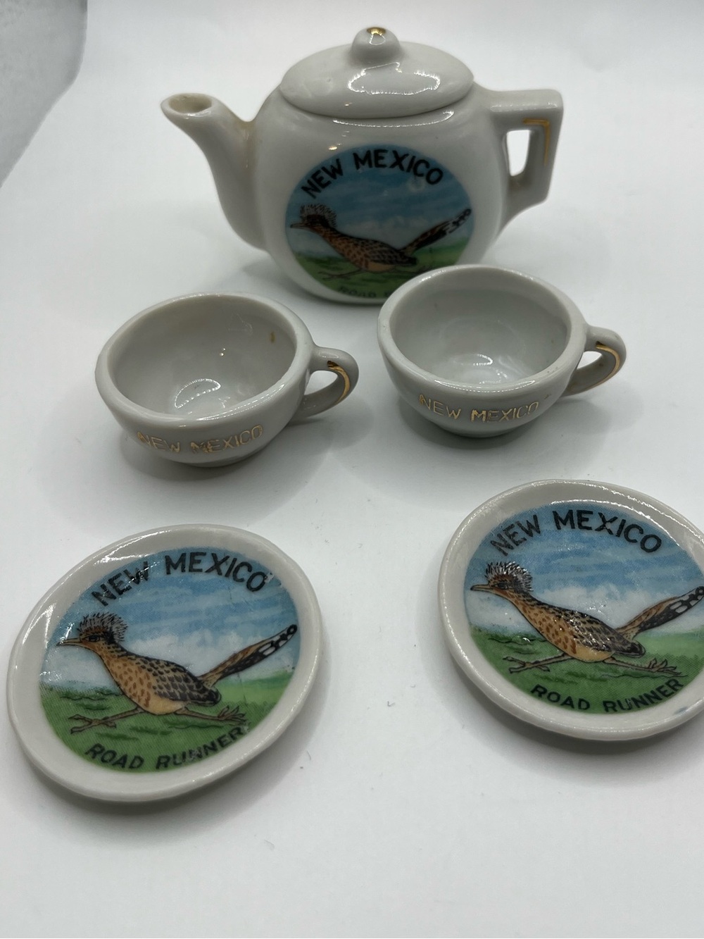 New Mexico Roadrunner Mini Tea Set - Ceramic Souvenir.